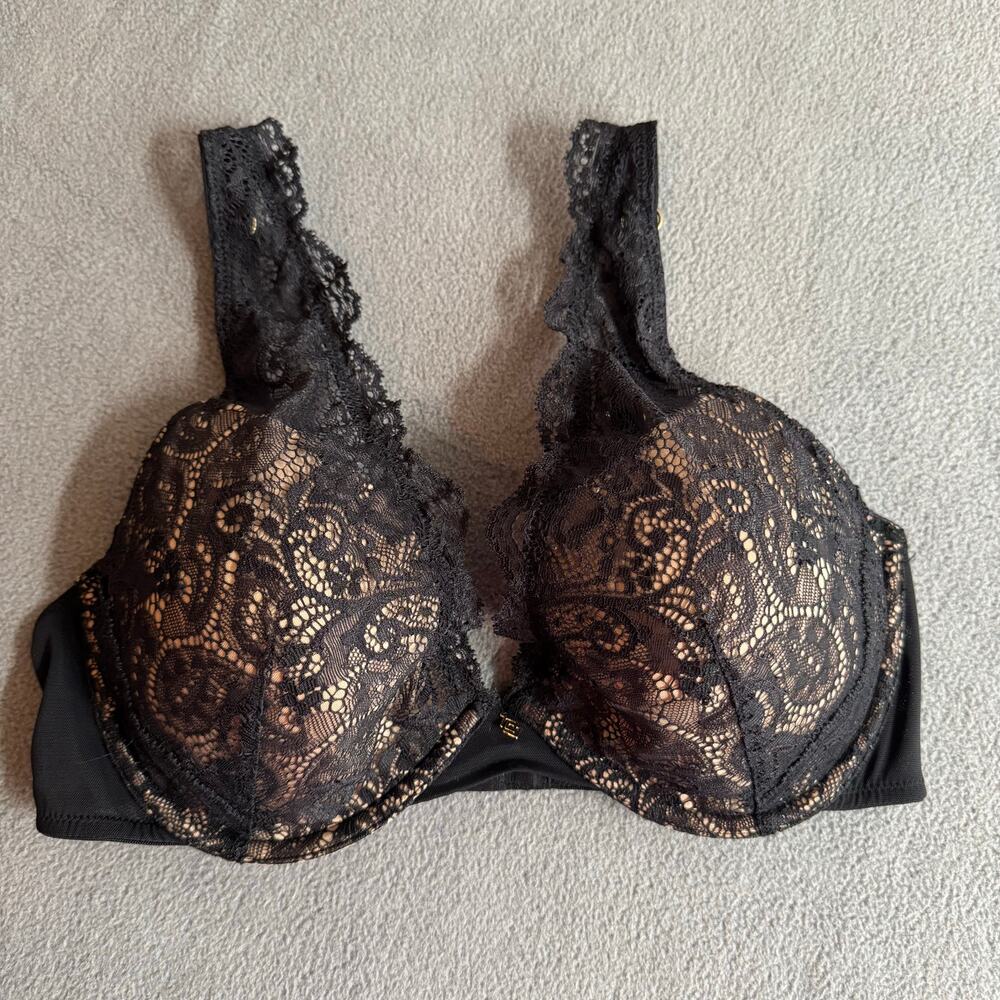 Thirdlove 24/7 Lace Contour Plunge Bra 34D Black Tan
